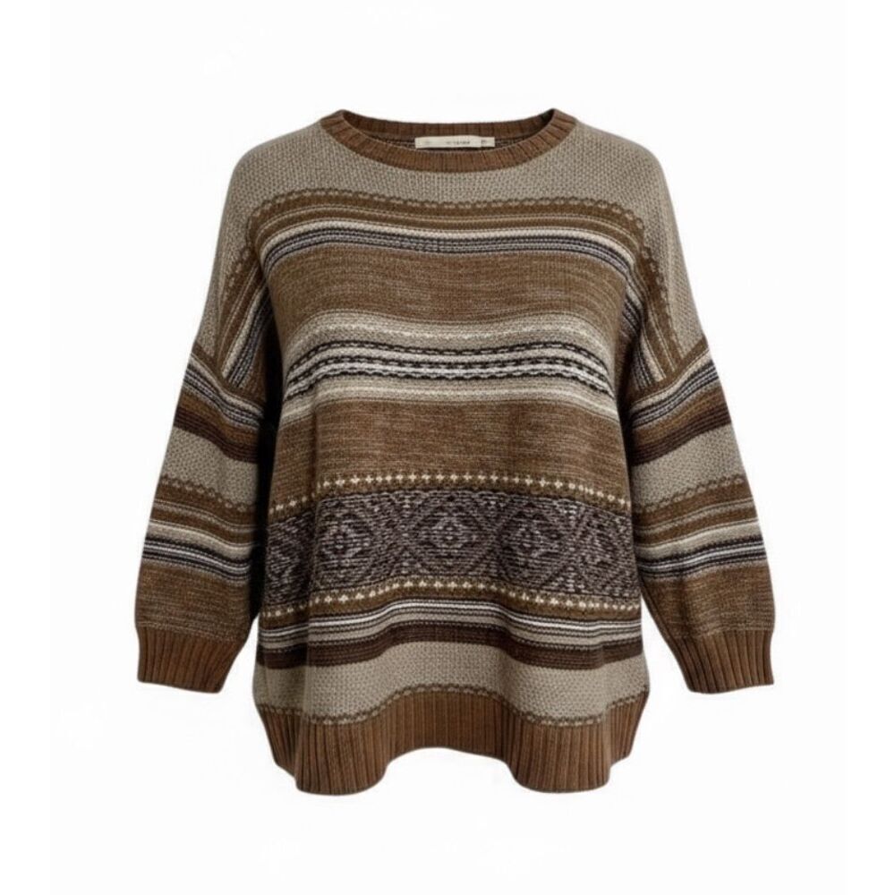 Zaraknit Striped Pattern Knit Sweater‎ Top Earth Tone Medium